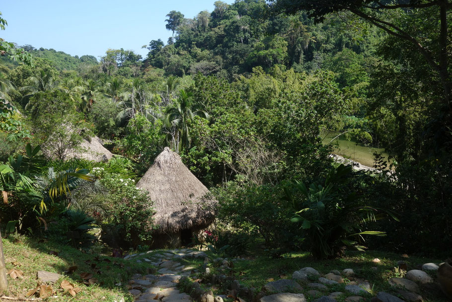 Colombie : parc de Taironaka, huttes traditionnelles