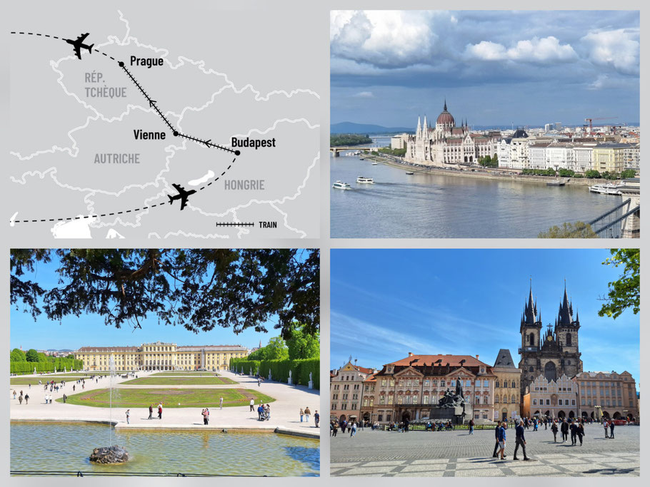 Budapest (Parlement), Vienne (Schönbrunn), Prague (place Vieille Ville)