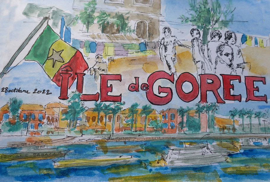 Ile de Gorée, aquarelle d'Alex Leroux (carnet de voyage Sénégal 2022)