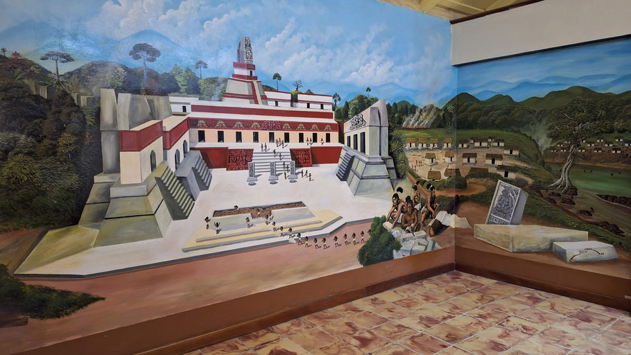 Belize, San Ignacio : fresque du site de Cahal Pech