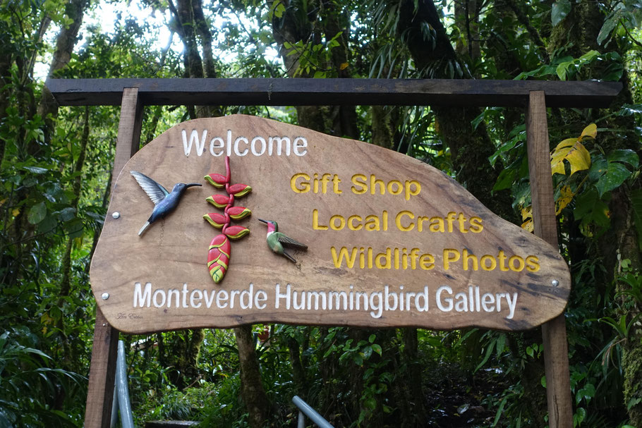 Costa Rica, Monteverde : entrée du Hummingbird cafe