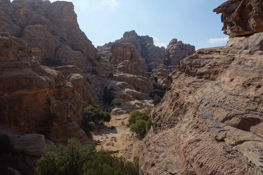 Jordanie, Little Petra : vue sur la vallée au fond du siq Al-Barid