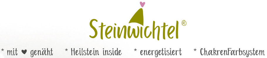 Steinwichtel Logo mit Herz genäht Heilstein inside energetisiert ChakrenFarbsystem