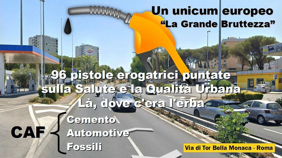 96 pistole erogatrici via di Tor Bella Monaca. Unicum europeo per densità di carburanti a ridosso del comparto residenziale M5 Aspertini.