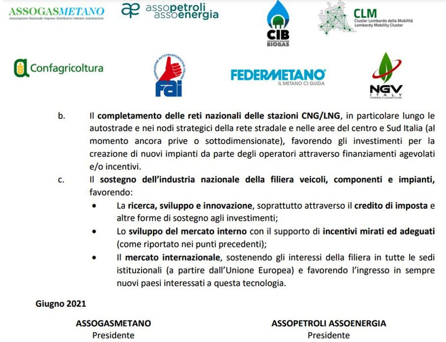 POSITION PAPER SU METANO - BIOMETANO →CONCLUSIONI E PROPOSTE