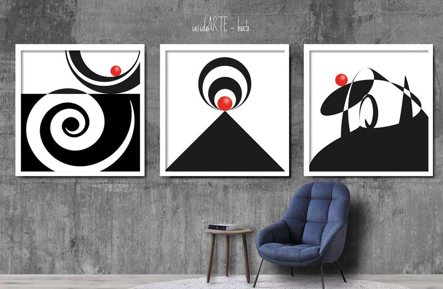 Tuschzeichnung, Monochrom, Kunst, Leinwandbilder, Art, Raumdekor, Wandbild