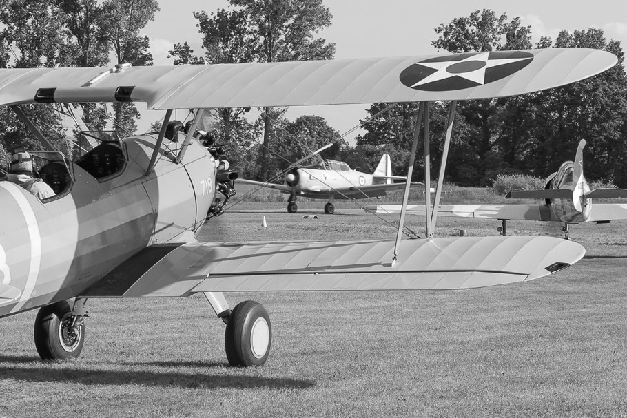 Boeing PT-17 Stearman, Yak-52 und T-6 Texan beim Lineup