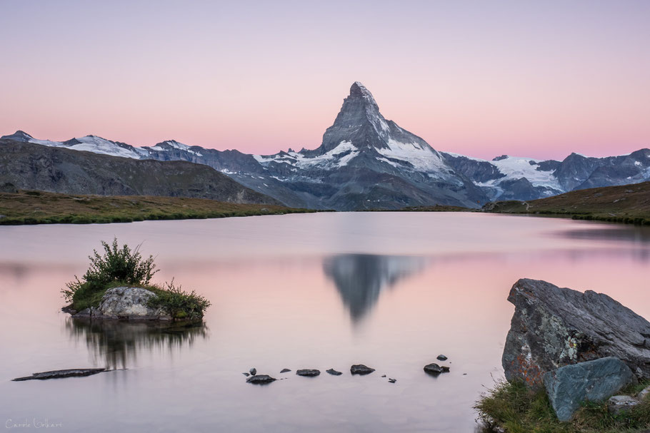 Morgenrot am Stellisee bei Zermatt, Wallis