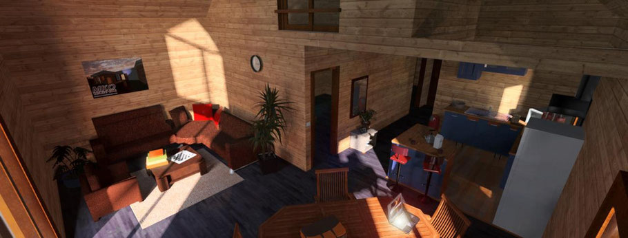 Illustration 3D d’une décoration intérieure avec gros lambris, visualisation réaliste pour projet architectural