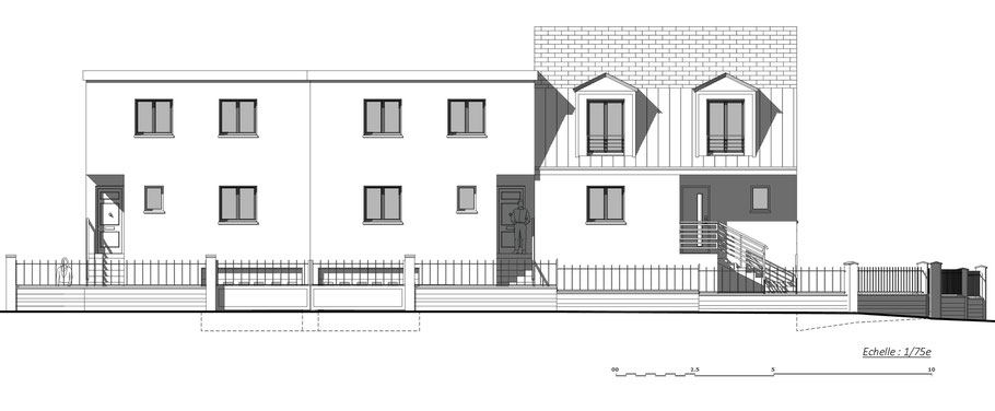 elevation d'un petit collectif situé à Chennevières, pour une agence d'architecture