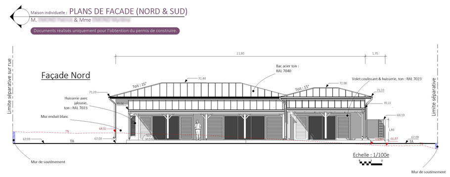 Plan en élévation 3D d’une villa à la Martinique, dossier PCMI 5 pour permis de construire