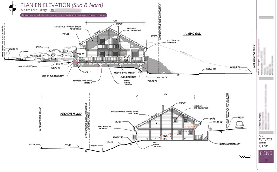 Plan en élévation PCMI 5 d’un chalet en 3D, réalisé avec SketchUp Pro 2021, projet à Gérardmer, Vosges