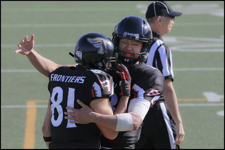 Takagi and Clark Nakamura celebrate an early TD in the semifinal - photo courtesy of @joh_52 (Instagram)