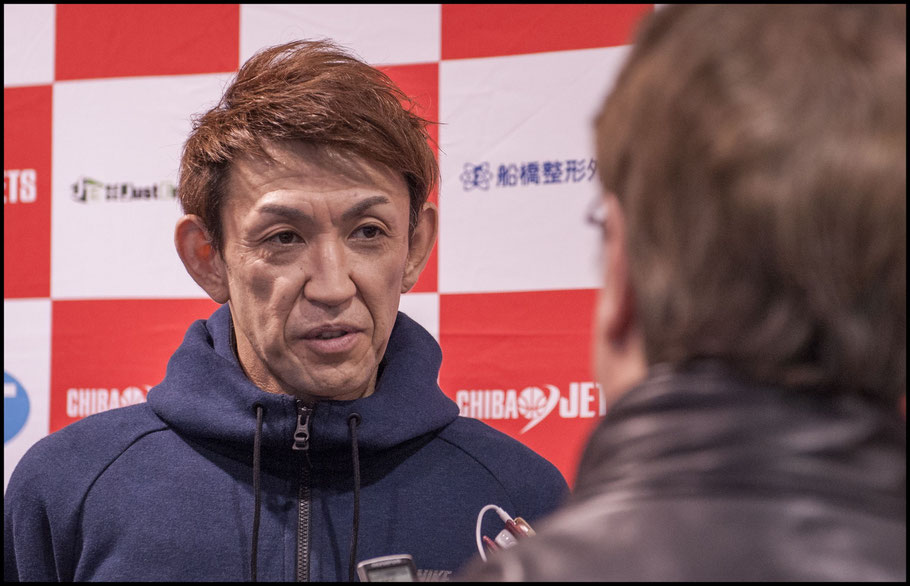 Levanga Hokkaido's Takehiko Orimo talks to Ken Marantz after the game against Chiba Jets— Chris Pfaff, Inside Sport: Japan, March 26, 2017       