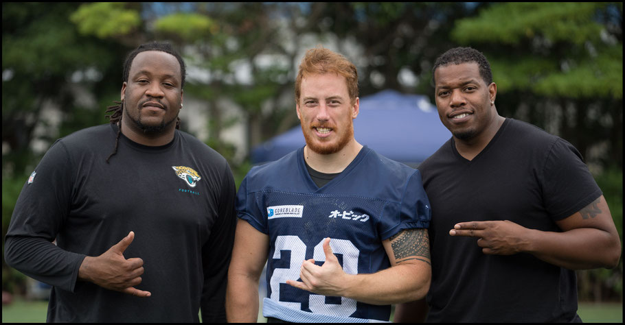 An uncle of BJ Beatty (pictured with Jacksonville Jaguars players Uche Nwaneri & Tutan Reyes) introduced Woolsey to Obic— John Gunning, Inside Sport: Japan, August 20, 2017