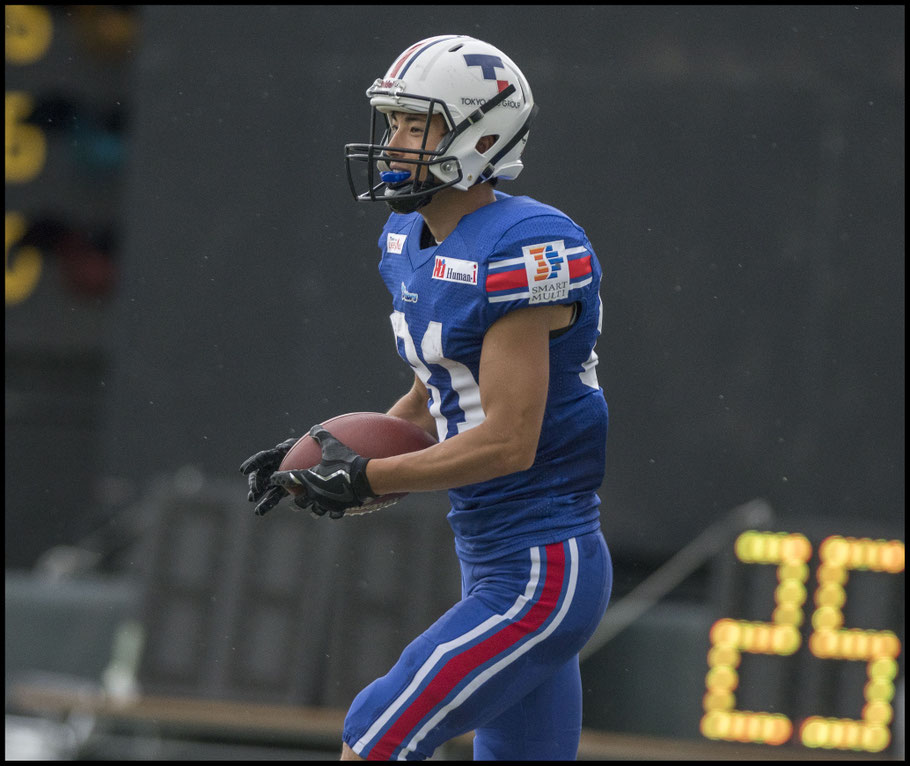 WR Taito Ikeda after a TD catch. One of two he had on the day. - Chris Pfaff, Inside Sport: Japan, Sept 16, 2017