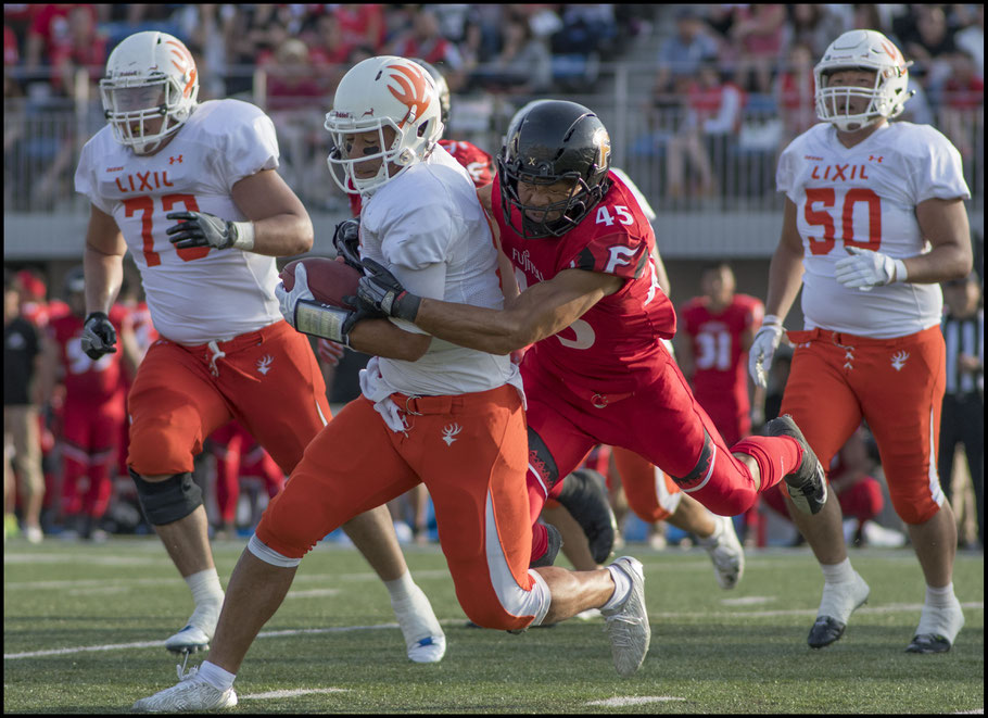 Shoichiro Suzuki gets one of Frontiers four sacks - Chris Pfaff, Inside Sport: Japan, Aug 27, 2017