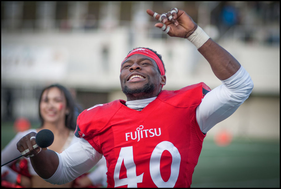 Adeyemi gets the crowd going after a game — John Gunning, Inside Sport: Japan, Nov 26, 2017