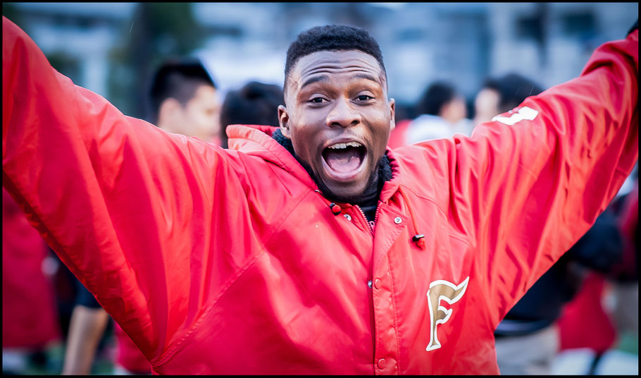 Adeyemi celebrates a semi final win despite breaking a tooth in the game — John Gunning, Inside Sport: Japan, Nov 27, 2016