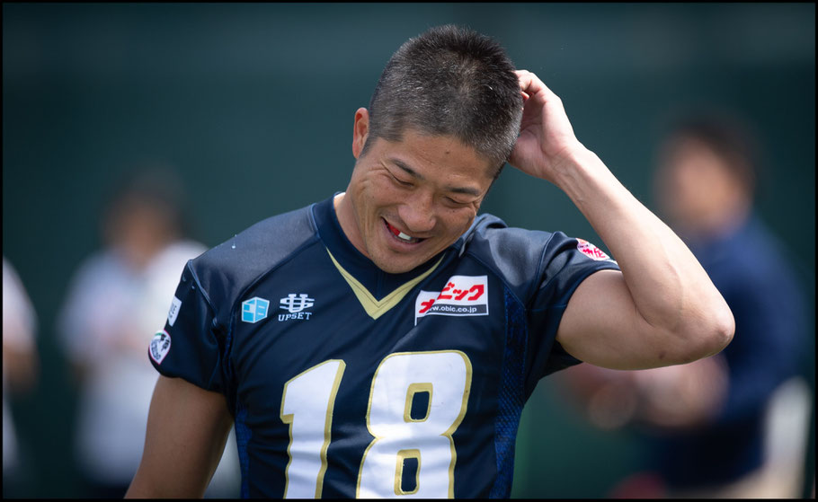 Kinoshita during warm ups for Obic's opening game of 2019 against AFC Cranes – John Gunning, Inside Sport: Japan, April 20, 2019