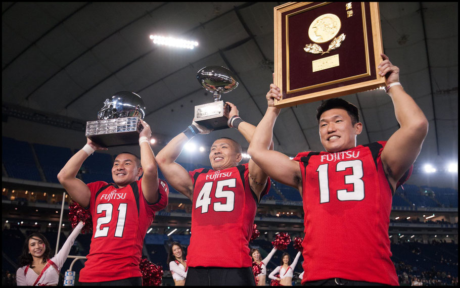 Fujitsu Frontiers players after the 2016 JXB win over Obic