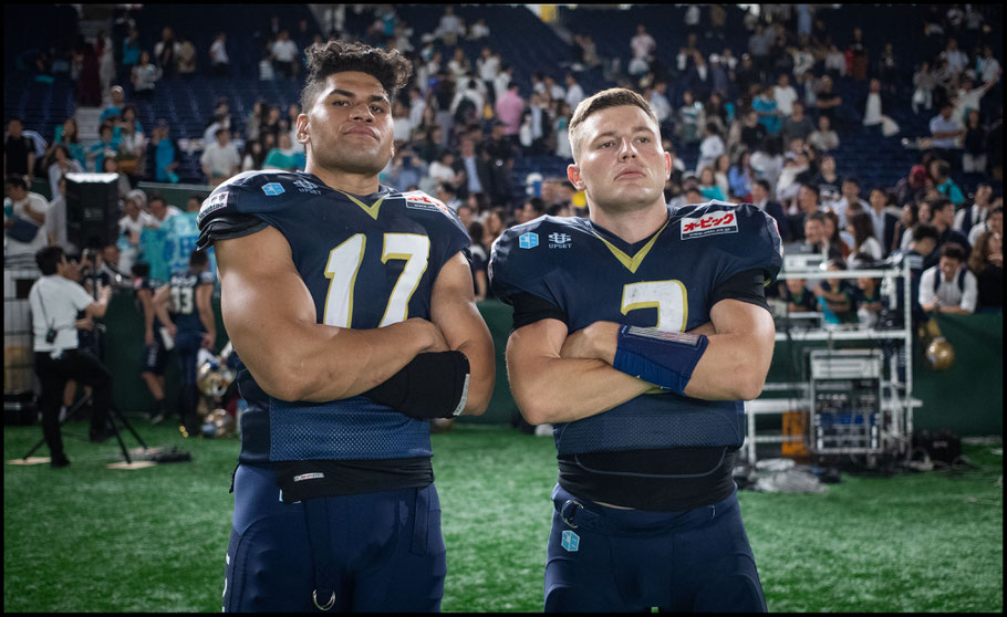 Howard and new signing Jason Fanaika after Obic's Pearl Bowl victory – Sachiyo Karamatsu, Inside Sport: Japan, June 21, 2019