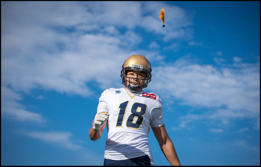 Seagulls WR Noriaki Kinoshita in the 2017 JXB semifinal— John Gunning, Inside Sport: Japan, Nov 26, 2017