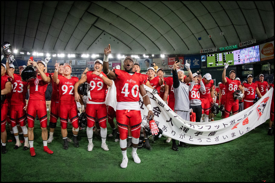 Adeyemi and teammates after last year's Japan X Bowl — Sachiyo Karamatsu, Inside Sport: Japan, Dec 17, 2018