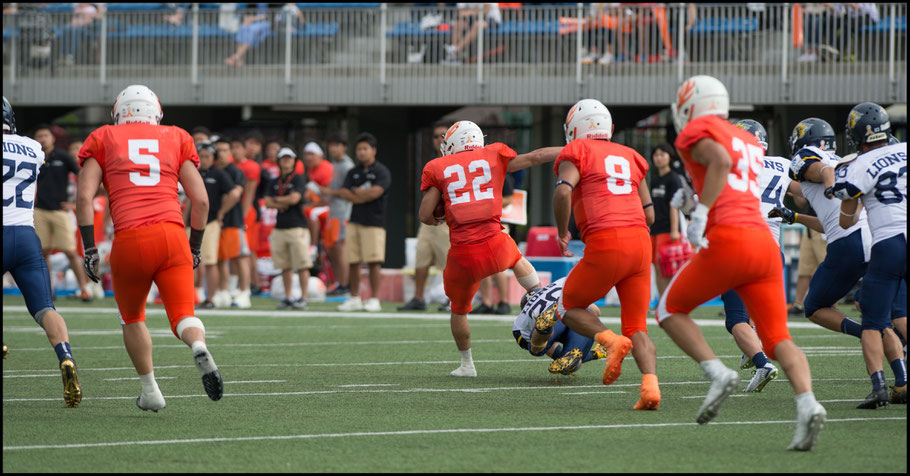 RB Yuki Shirakawa avoids a tackle on his way to a 97 yard kick off return TD — John Gunning, Inside Sport: Japan, May 19, 2018