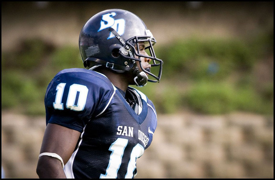 Adeyemi during a USD Toreros game — Courtesy of University of San Diego Athletics