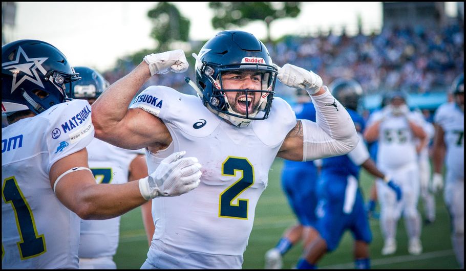 Hasic celebrates a TD catch against powerhouse Panasonic Impulse — Lionel Piguet, Inside Sport: Japan, Aug 25, 2018