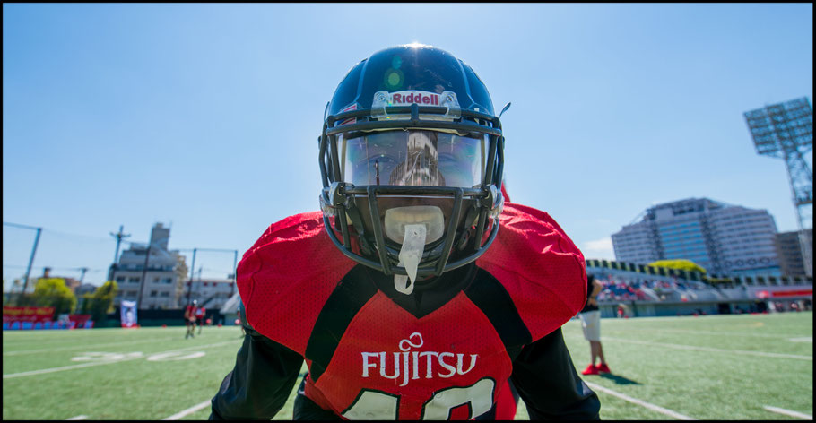 Adeyemi before a Pearl Bowl game against the MPD Eagles — John Gunning, Inside Sport: Japan, April  23, 2017