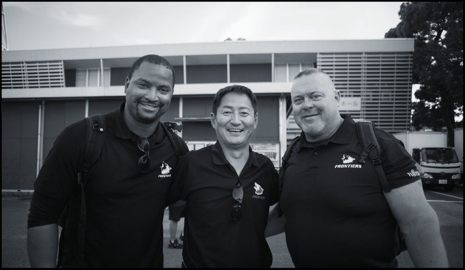 Pierre Ingram (left) with other Fujitsu coaches – John Gunning, Inside Sport: Japan, May 20th, 2018