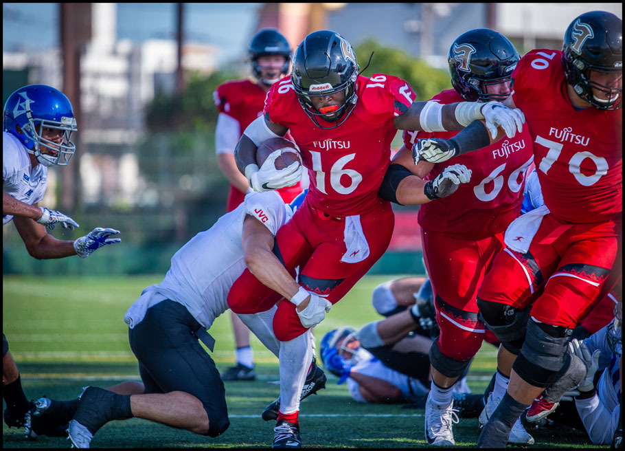 Nixon scores during the 2018 season opener against IBM – John Gunning, Inside Sport: Japan, August 26, 2018