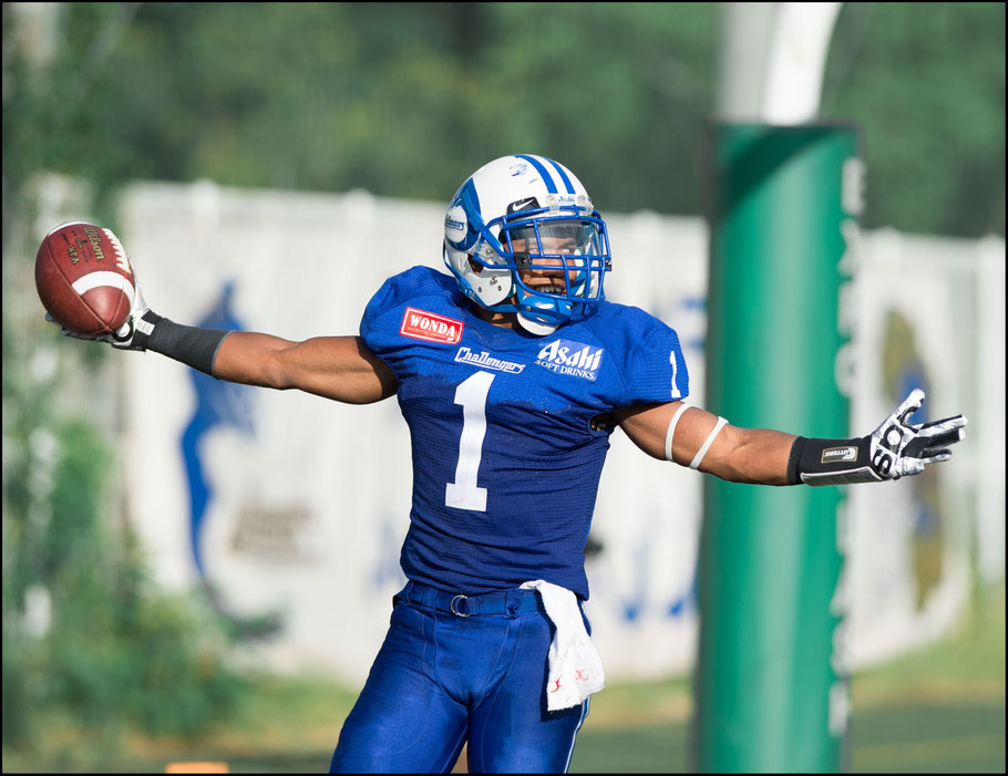 WR Donnie King celebrates his 3Q TD - John Gunning, Inside Sport: Japan, Aug 27, 2017