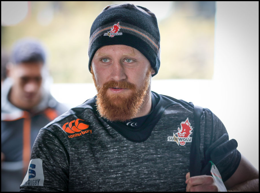 Sunwolves Ed Quirk on his way into Chichibunomiya Stadium - Sachiyo Karamatsu Inside Sport: Japan, Feb 23, 2018