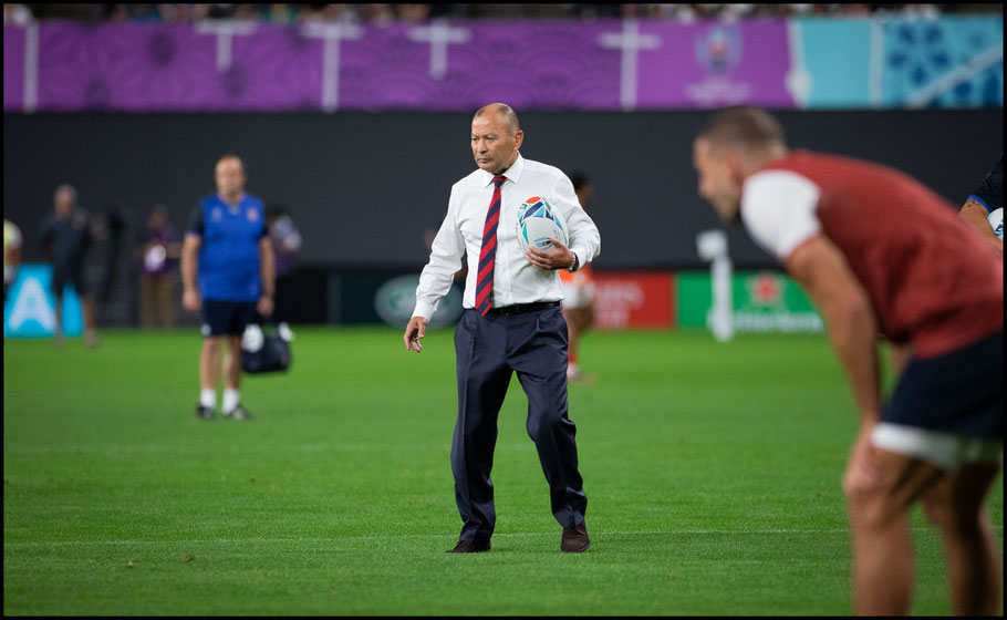 England coach Eddie Jones before the game – Chris Pfaff, Inside Sport: Japan, Sept 22, 2019