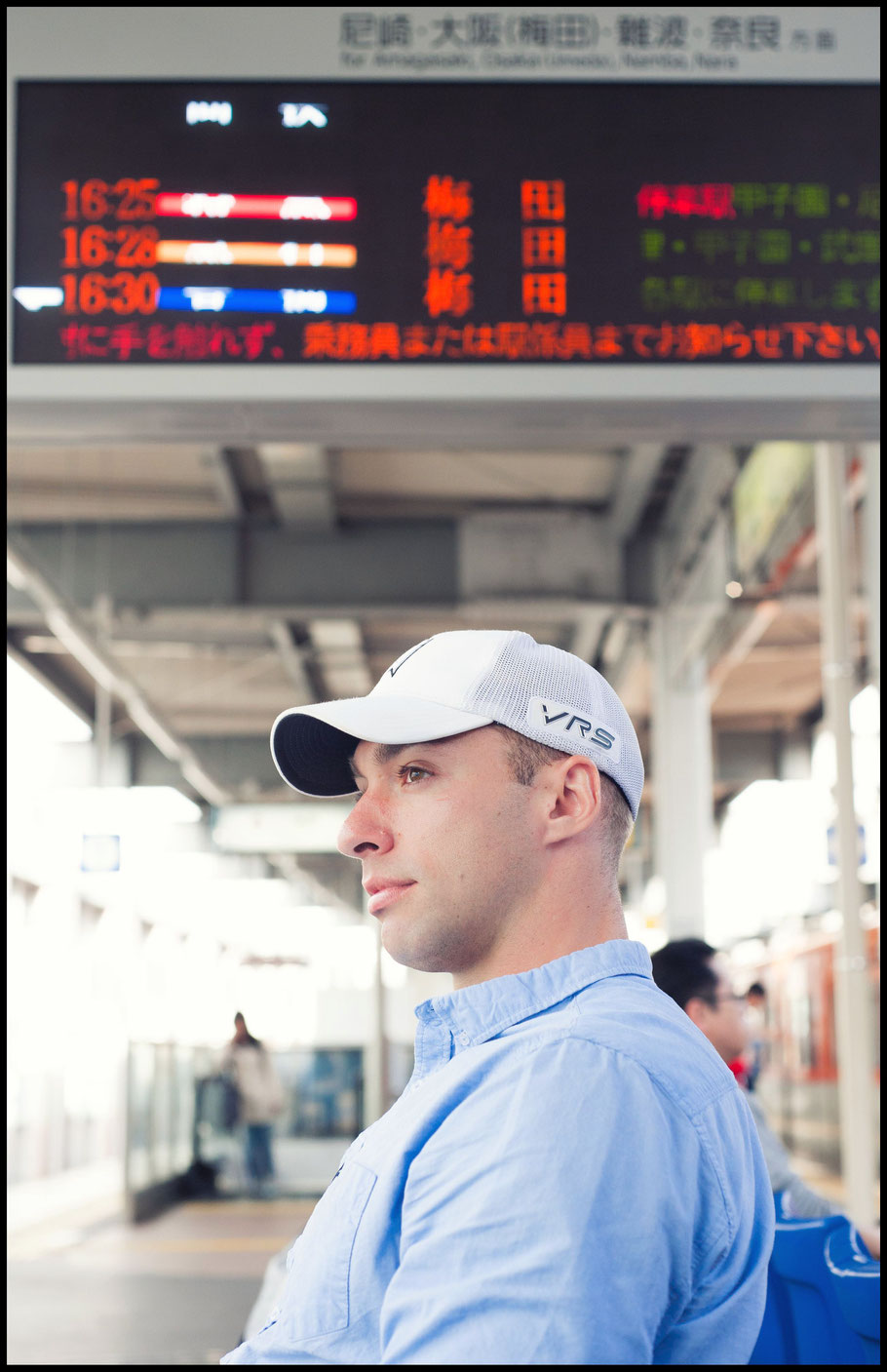 Asahi Soft Drinks Challengers QB Alex Niznak at a train station in Kobe — Lionel Piguet, Inside Sport: Japan, April 25, 2017