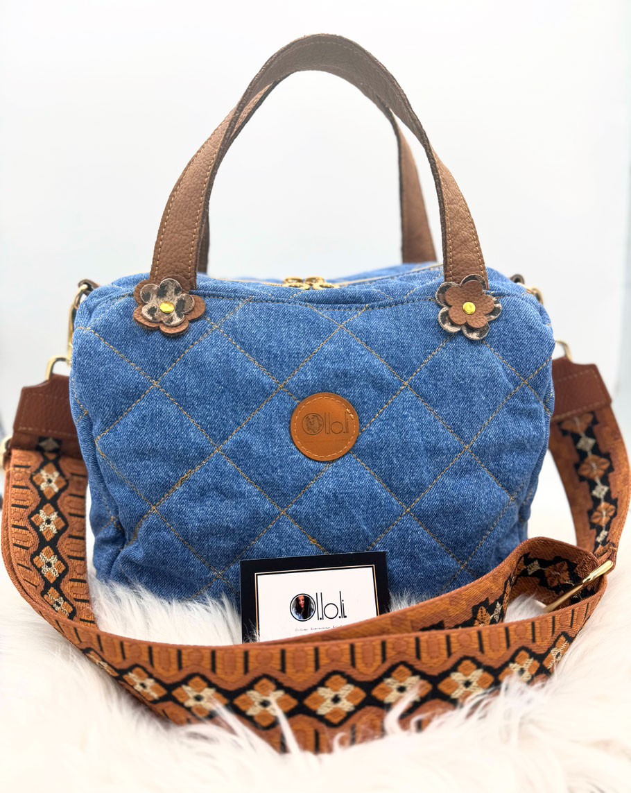 Ol.lo.li.  MaLiKa Bag XL No.1 Handtaschen Unikat Echtlederreste Jeanshose abgesteppt Upcycling
