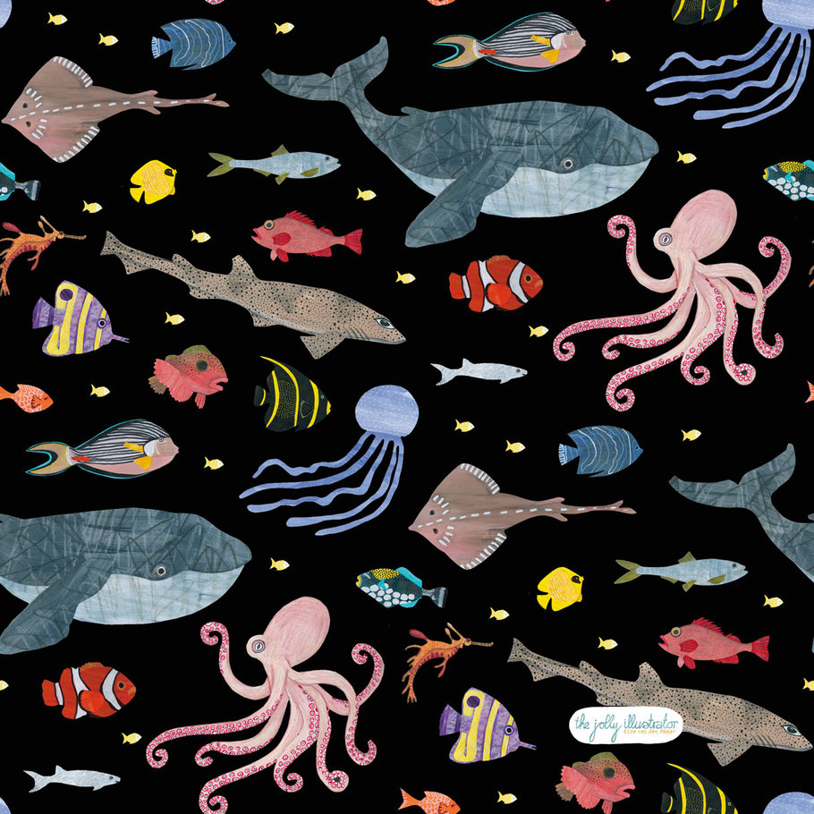 colourful fish in the ocean surface pattern by the jolly illustrator