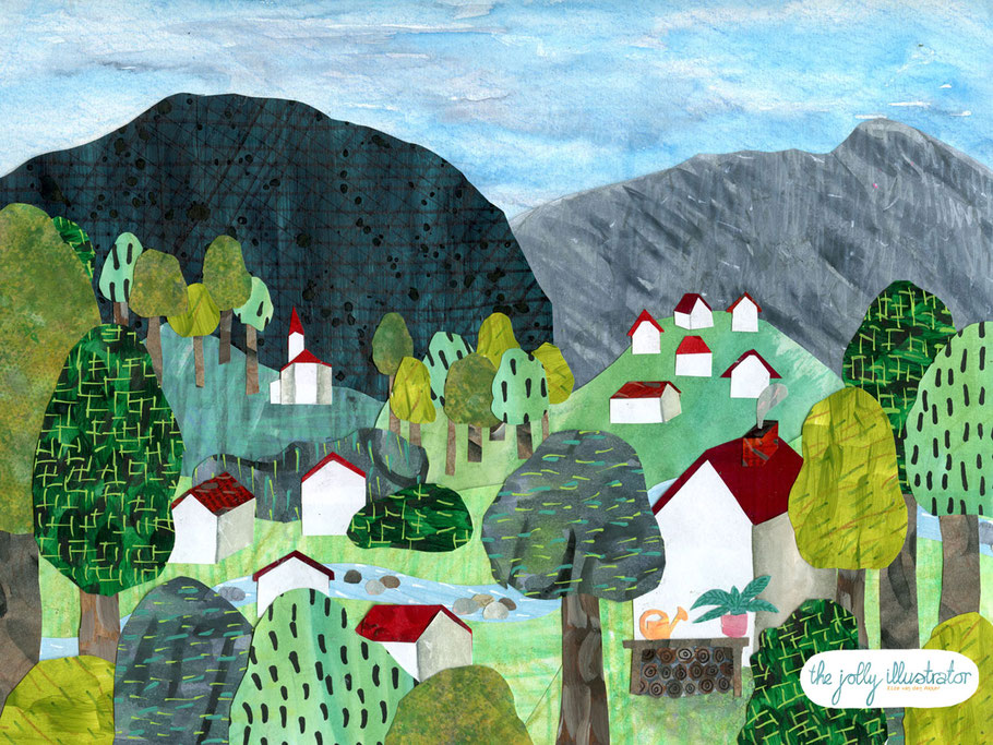 French landscape. Nature  papercut illustration by the jolly illustrator/ Elze van den Akker. Available for licensing