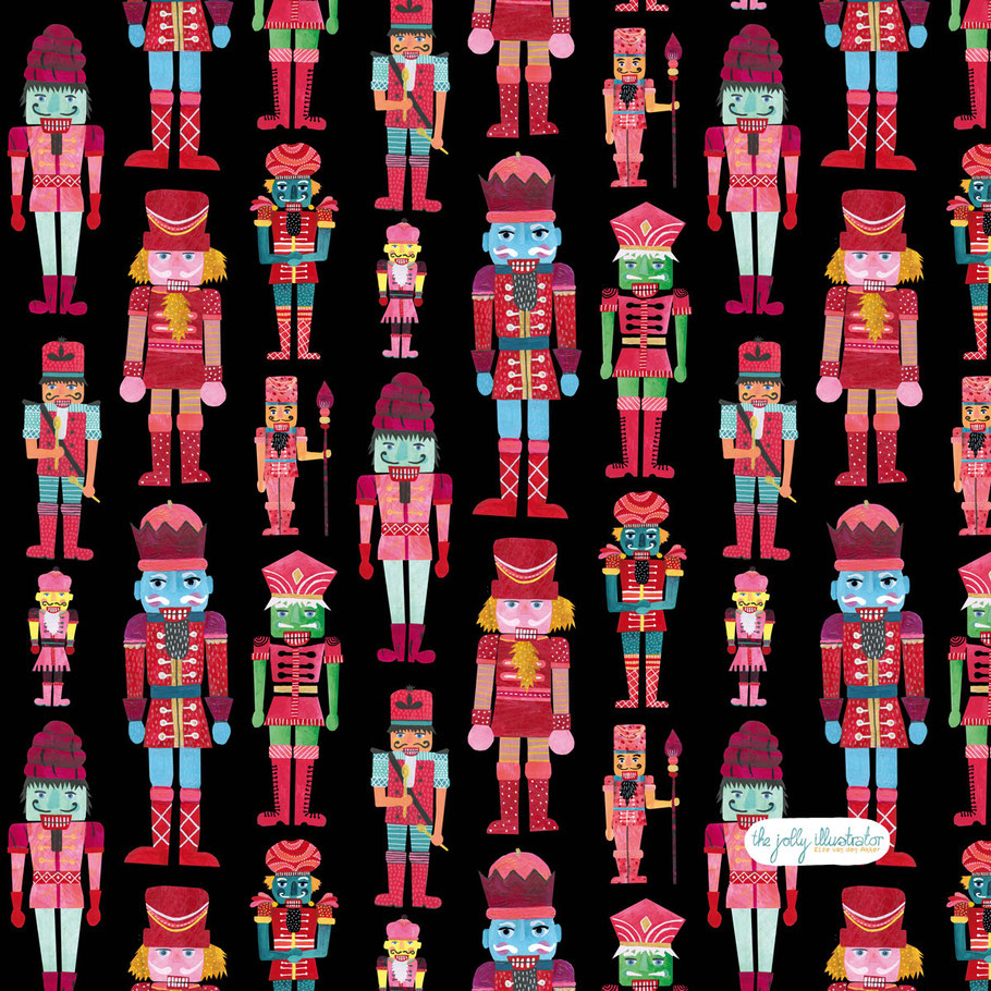 nutcracker surface pattern design. papercut collage illustration by the jolly illustrator