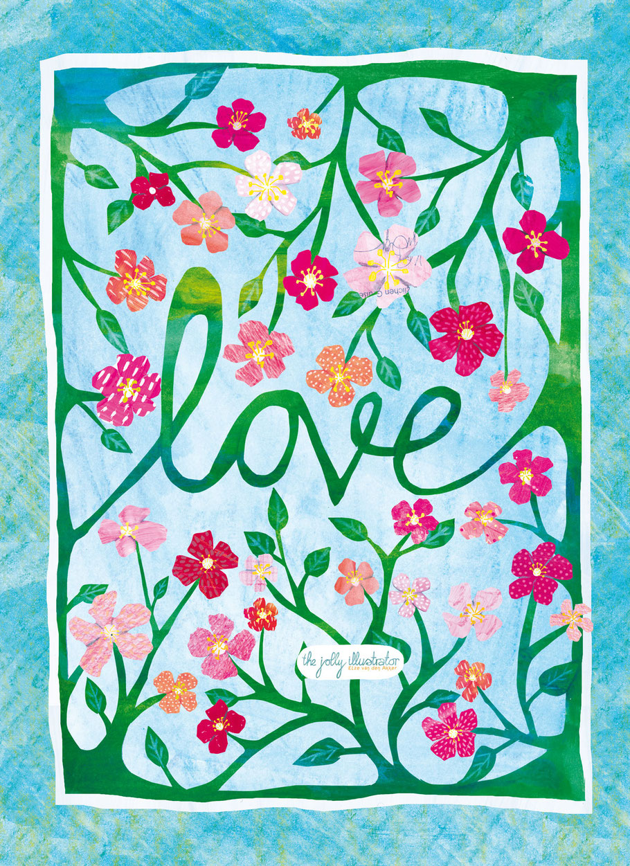 Valentines day, marriage, engage party, Love lettering collage art, illustration by Amsterdam based the jolly illustrator