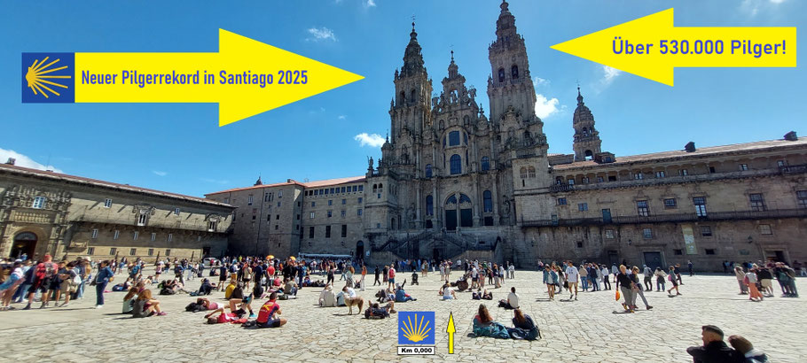 Neuer Pilger Rekord in Santiago 2025. Über halbes Million Pilger sind in einem Jahr in Santiago angekommen.