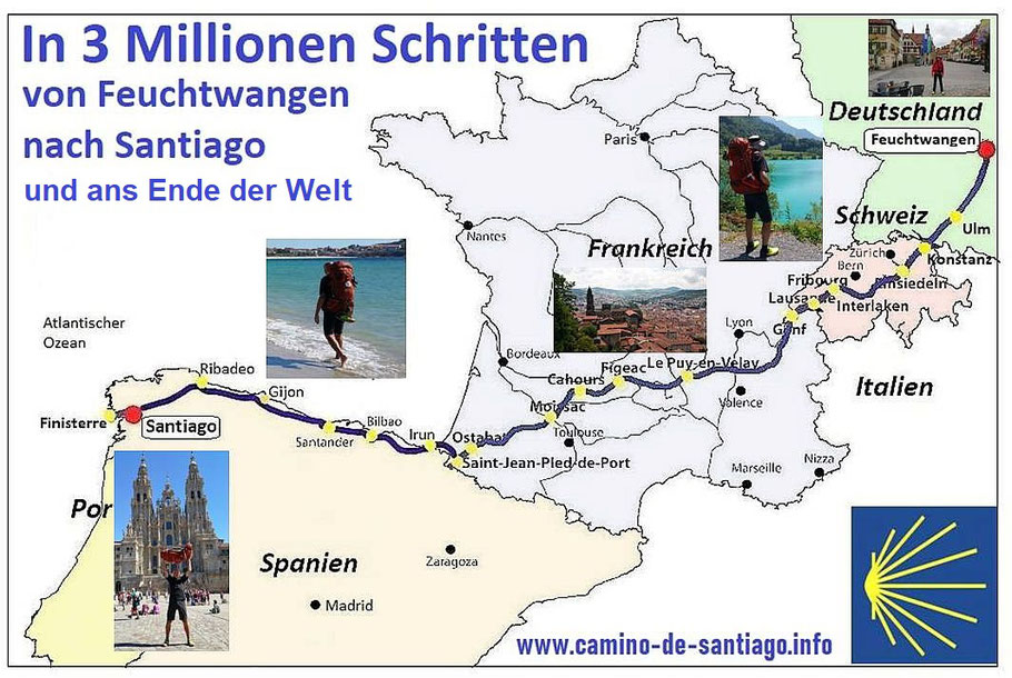 Jakobsweg von Feuchtwangen nach Santiago und Finisterre, über 2500 km