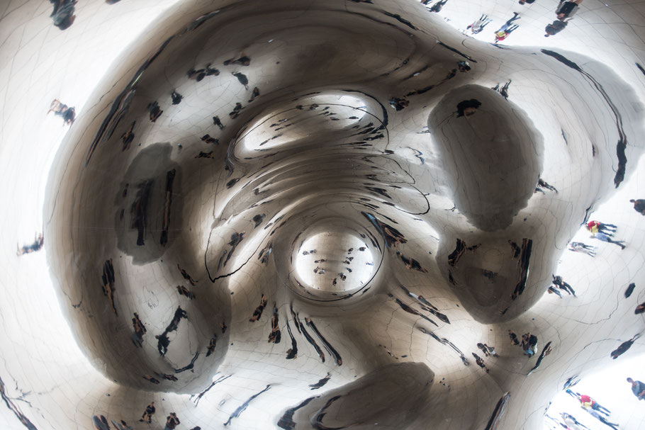 Verzerrt, Spiegelung, Cloud Gate, Millennium Park, Chicago, Illinois, USA