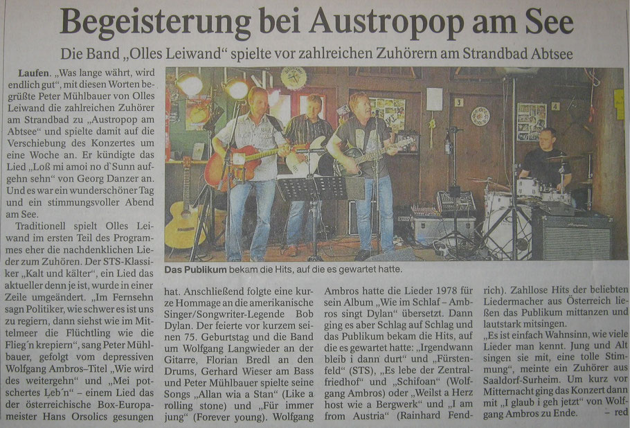 Olles Leiwand Open Air am Abtsdorfer See, Freilassinger Anzeiger 17.06.2015