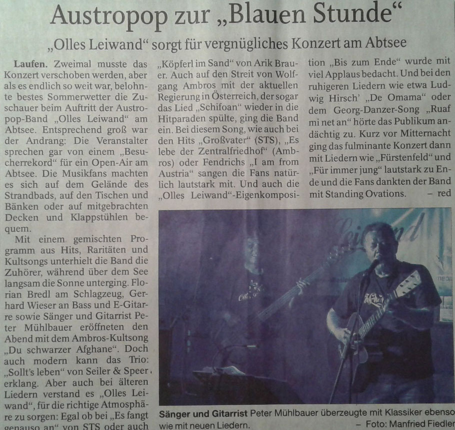 Olles Leiwand, die Austropop Band aus dem BGL am Abtsdorfer See zum Open Air