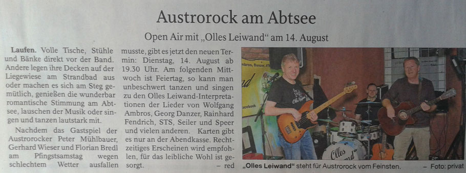 Olles Leiwand spielt zum Open Air am Abtsdorfer See