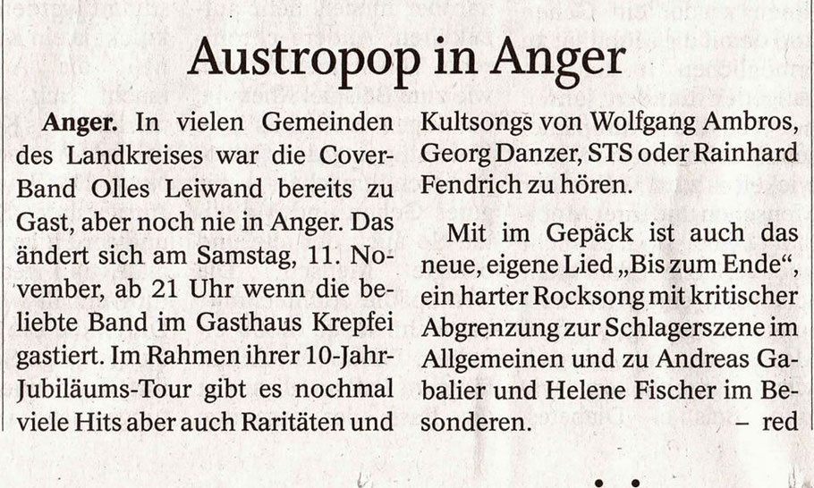 Olles Leiwand, die Austropop Band aus Freilassing / Salzburg beim Kröpfelwirt in Anger